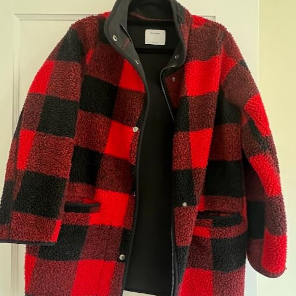 Old Navy Red Black Buffalo Plaid fleece coat jacket size Medium